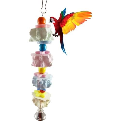 Parrot Toys Wood Birds Standing Chewing Rack Toys Bead Ball Heart Star Shape Parrot Toy Bird Toys Accessories Supplies