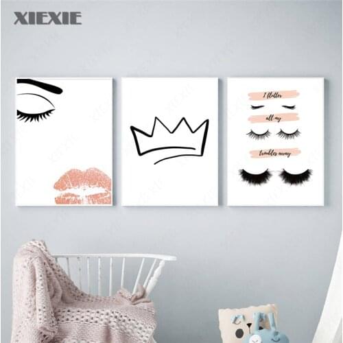 Nordic Canvas Painting Lashes Crown Lips Fashion Wall Art Posters and Prints Decorative Wall Pictures for Girls Bedroom Home