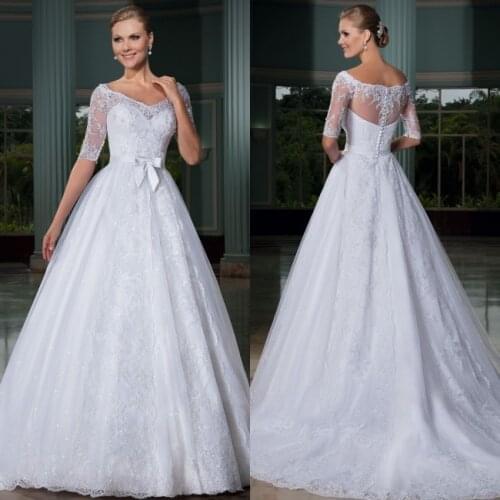 Custom Made vestido de noiva 2014 Lace Appliqued Wedding Dress with Sleeves vestido de noiva curto