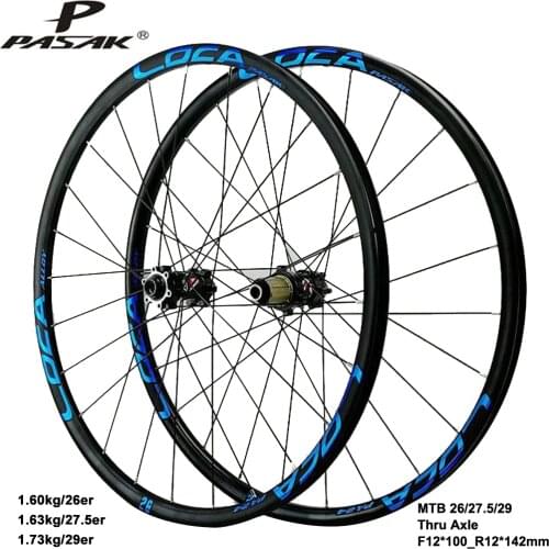Pasak Mtb Wheelset 26 27.5 29er 700c Thru Axle F12x100 R12x142mm Disc Brake 24 Holes Sand Blasting Schrader Valve