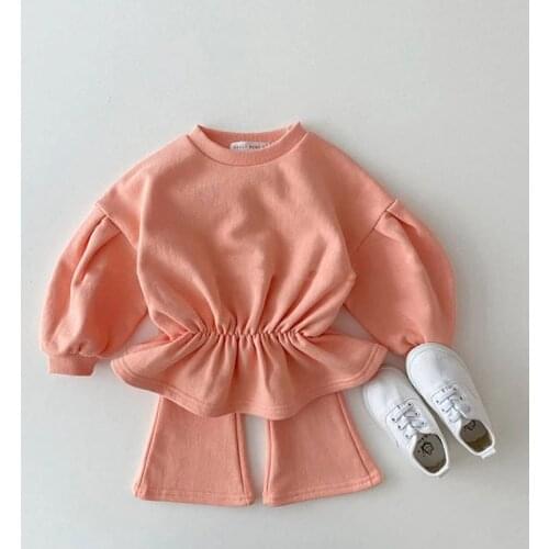 Korean Grils Childrens Sweatershirt Clothing Set Baby Kids Cotton Fashion Sweatershirt + Flared Pants 2pcs Suit Clothes