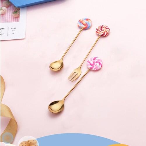 Lollipop Pattern Stainless Steel Coffee Tea Cake Fruit Spoon Fork Tableware