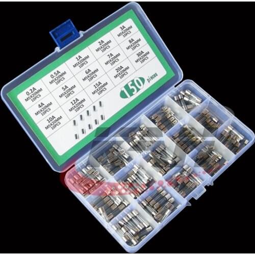 150pcs DIYmall Fuse Tube Kit 15 Values 10pcs each value 0.2A-30A 250V 5X20MM
