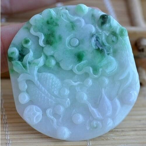 Hetian jade emerald lotus fish pendant jade warmJ09
