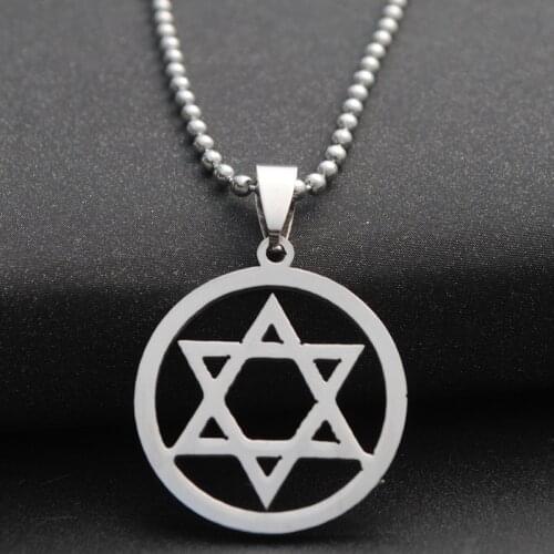 Stainless Steel Israel National Emblem Geometric Round Overlapping Triangle Hexagon Six-pointed Star Magic Symbol Charm Necklace