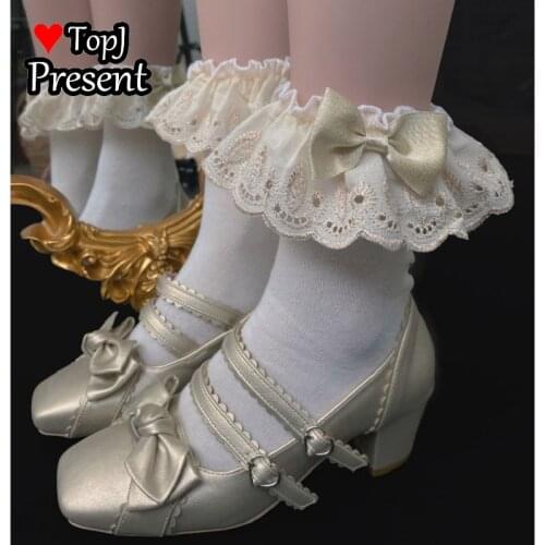 Girl Princess Socks Girls Harajuku Comfortable socks adorable Lolita Multi-ply Champagne gold lace bow tie socks Student socks