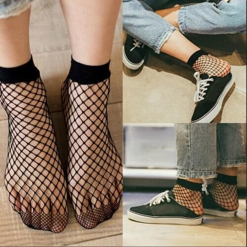 2PCS Women Girl Black Fishnet Ankle Socks Lady Mesh Lace Fish Net Short Socks Summer Women Thin Sock
