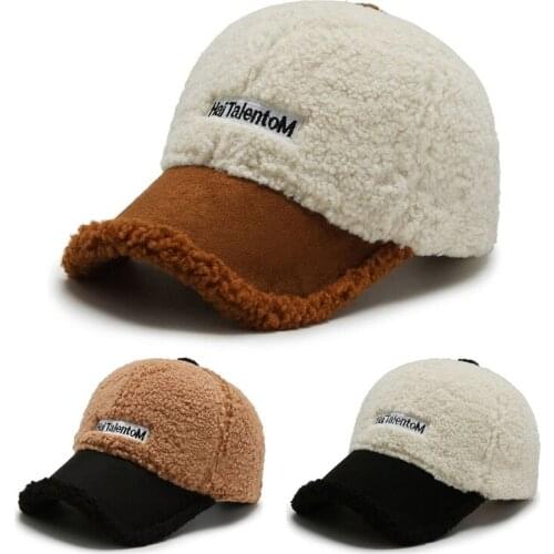 Letter Lamb Wool Plush Hat Solid Color Peakeds Caps All-match Fall Winter Plush Hat Plush Hat Bucket Hats for Women& Men