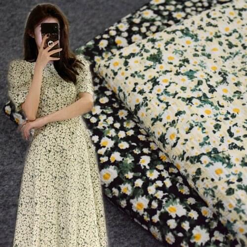Half Meter Elegant Little Fresh Flower Seersucker Elastic Fabric For Dress Trousers Girl Garment T1679