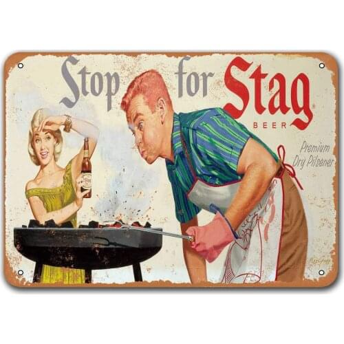 Retro Metal Tin Sign 1961 Stag Beer Signs, Sisoso Plaque Poster for Bar Home Pub Garage Cafe Wall Decor 12x16 inch