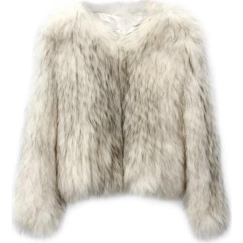 Knitted Real raccoon fur coat jacket overcoat high quality womens fashion winter warm genuine fox fur coat ourwear to France