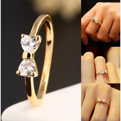 Lovely Bow Tie Ring With Tiny Cubic Zircon Plated Best Engagement Wedding Ring For Women Girlfriend Jewelry Gift Size 6 7 8 9
