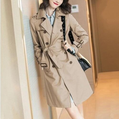 New Women Trench Coat Spring Autumn Casual Double Breasted Simple Classic Long Coat With Belt Chic Female Windbreaker Outwear