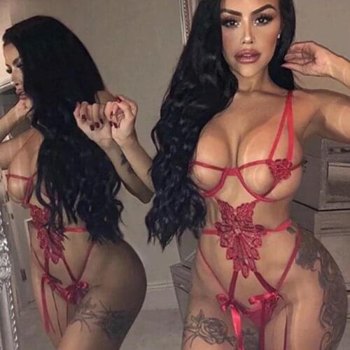 Womans Seductive Jumpsuit Sexy Lingerie, Three-point Mesh Lace Halter One-piece, Sex Toy for Pleasantness