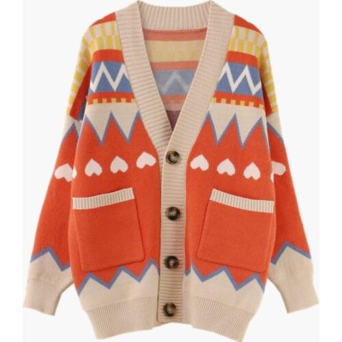 Preppy Style 2021 Autumn Fashion Women Long Sleeve V-Neck Pockets Knitted Cardigans Buttons Casual Knitwear Sweater