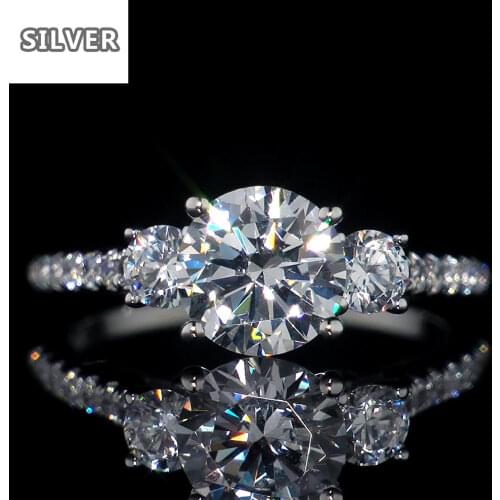 Similar To Moissanite Ring Female 2 Carats Three Stone Trendy White Cubic Zirconia Rings For Women Bridal Silver colors Jewelry