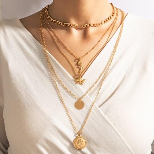 HuaTang Vintage Roseflowers Pandent Necklace for Women Charms Adjustable Multi-layer Gold Choker Party Jewelry Collar Gift 18985