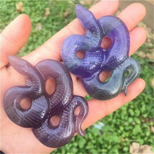 1PC Natural Multicolor Fluorite Snake Hand Carved Polished Quartz Crystal Animal Reiki Healing Stone Natural Stones and Mineral