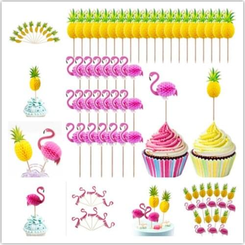 Baby Shower Flamingo Pineapple Cake Topper Hawaiian Flamingo Party Decoration Birthday Party Family Party Decoration -C