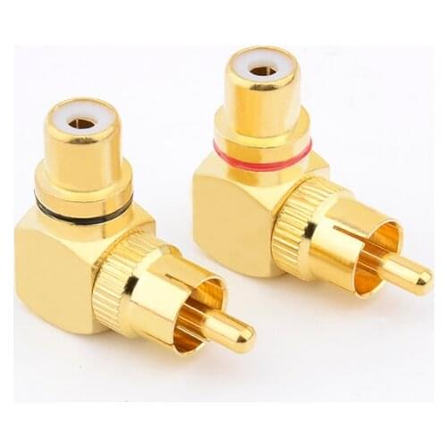 2PCS Gold Plated RCA Right Angle 90 Degree Male to Female Connector Plug Adapter