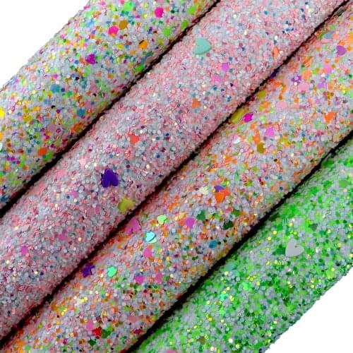 30X134cm Roll Mix Hexagonal Pink White Orange Chunky Glitter Fabric For Bows Earring Home Decoration Craft AY333