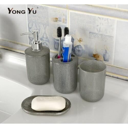 4PCS Bathroom Accessories Shampoo Lotion Dispenser Bottle Toothbrush Toothpaste Holder Soap Box Set