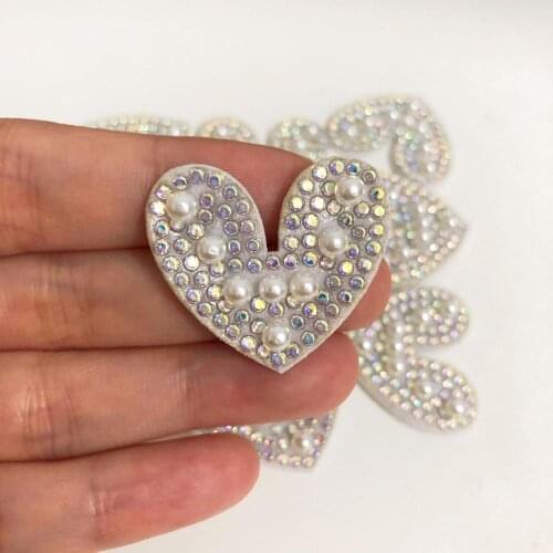 5Pcs 3D Lovely heart Rhinestone Sew on Patches For Clothing Beaded Applique Accessories Diy Fashion Patch For Hat Bags