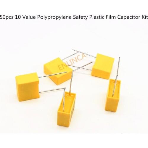 50pcs 10 Value Polypropylene Safety Plastic Film Capacitor Kit (1nF-0.47uF) Set