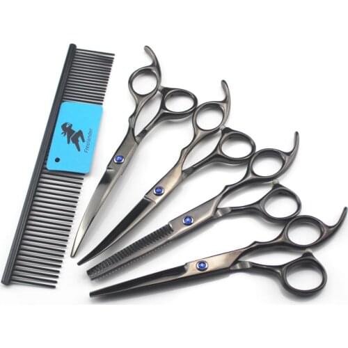 6.0 inch 440C Black Dog Grooming Kit Straight Scissors Thinning Shears Curved Shears Animal Shears Professional Pet Scissors