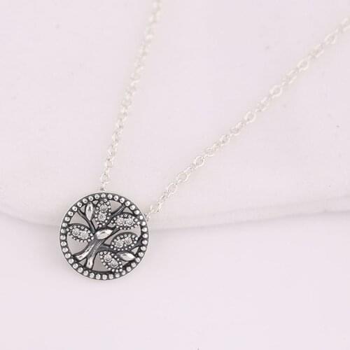 Authentic S925 Sterling Silver Tree Of Life With Crystal Necklace For Women Wedding Party Gift fit Lady Fine Jewelry