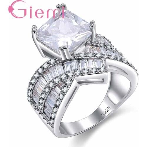 Sparkly White Crystal Wedding Jewelry 925 Sterling Silver Ring Cubic Zircon Stylish Bijoux Gifts For Beloved Women Size