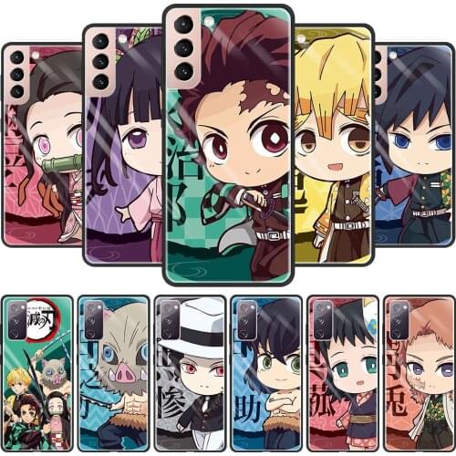 Demon Slayer Cute Tempered Glass Case for Samsung Galaxy S20 FE S21 Ultra S10 Plus S10e S9 S8 Luxury Cases S21 FE Phone Cover