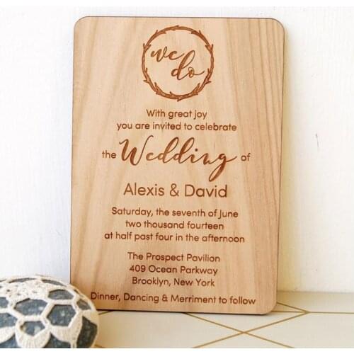 Wooden wedding invitation, rustic wedding invites, custom any text , laser engraved invitation