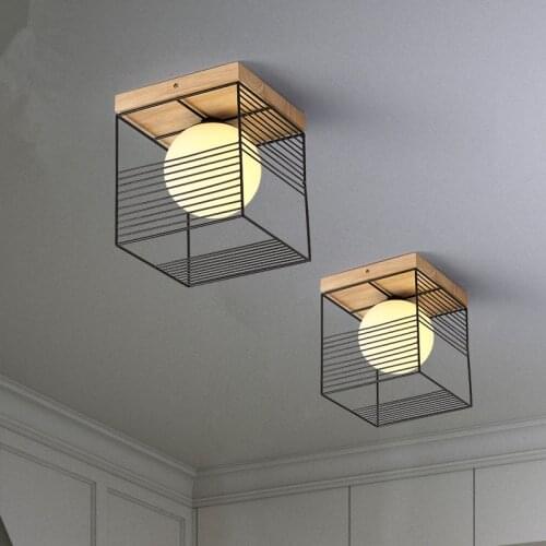 2019 New Nordic Indoor Wood Led Ceiling Light Fixture Luminaire Modern Iron Net Bedroom Corridor Hallway Mount Lamp Aisle Decor