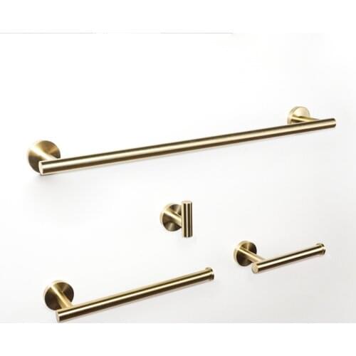 Brushed Gold Stainless Steel Round Single Towel Bar Toilet Kitchen Paper Holder Robe Towel Coat Hooks Bathroom Accessories Set