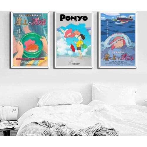 Home Decor Wall Art Canvas Painting Picture Ponyo on the Cliff Miyazaki Hayao Cartoon Movie Nordic Poster Living Room