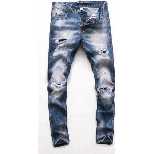 European style dsq brand blue slim men Stretch jeans Men denim trousers Slim zipper blue dsq2 jeans Pencil Pants for men 8274