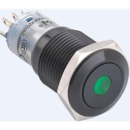 ELEWIND 19mm black aluminum Dot illuminated Latching push button switch(PM192F-11ZD/B/12V/A)