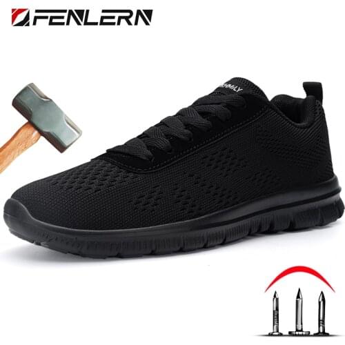 FENLERN Indestructible Safety Shoes Men Slip Resistant Steel Toe Shoes Women Lightweight Breathable Sneakers Male Work Shoes