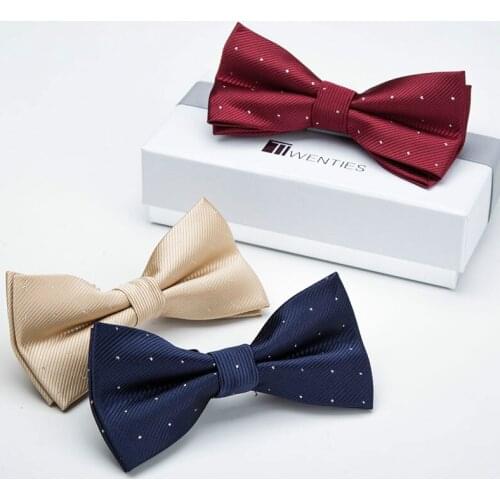 Groom bow tie mens formal wear wedding best man double-layer dot bow business wine red purple