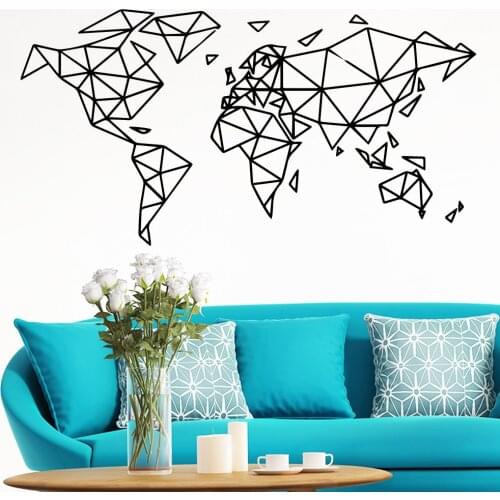 Geometry world Map Wall Sticker Home Decor Vinyl For Living Room Company Office DecorationPvc Wall Decals