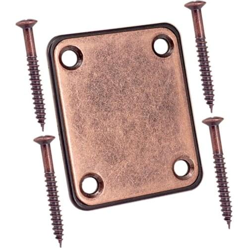 Guitar Bass Neck Plate Neck Joint Plates with Screws for Electric Bass Guitar Replacement Copper Red