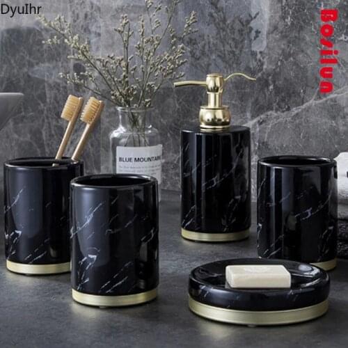 European style ceramic wash set black mouthwash cup daily toothbrush holder bathroom accessories DyuIhr