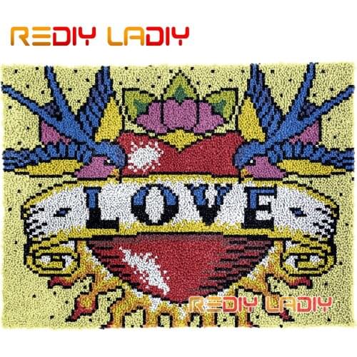 Latch Hook Rug Love with Birds Lush Wall Tapestry Kits DIY Carpet Rug Lofty Yarn Cushion Arts Crocheted Fluffy Floor Mat Crafts