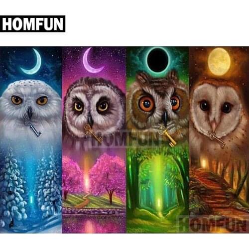 HOMFUN Full Square/Round Drill 5D DIY Diamond Painting "Four Seasons Owl" Embroidery Cross Stitch 5D Home Decor Gift A02031