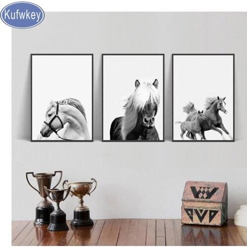 Black White Horse 5d DIY Diamond Painting 3pcs Cross Stitch Kit Full Diamond Embroidery handmade diamond Mosaic Needlework