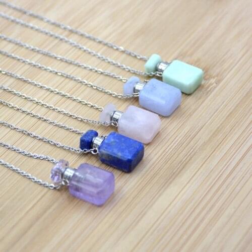 Natural gems stone Essential Oil diffuser Perfume Bottle pendant Chakra Healing crystal quartz vial necklace for girls gift