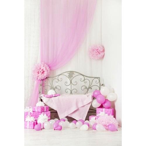 NeoBack Spring Vinyl New Born Baby Pink Balloon Bed Curtain Photography Backdrop Children Kids Portrait Studio Photo Background