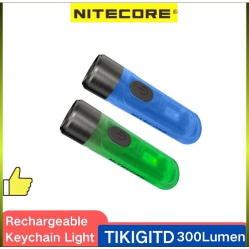 Original NITECORE TIKI GITD Mini Flashlight USB Rechargeable 300Lumens 3 Lights Sources With P8 LED Keychain Light