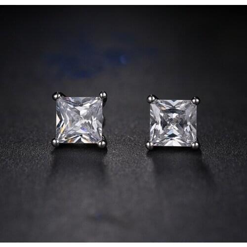 Womens Earrings 4/5/6mm Inlaid Square Zircon Silver Plated Earrings Fashion Simple Banquet Wedding Earrings Gift For Girlfriend